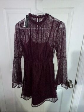 Steve Madden Plum Lace Long-Sleeve Mini Dress